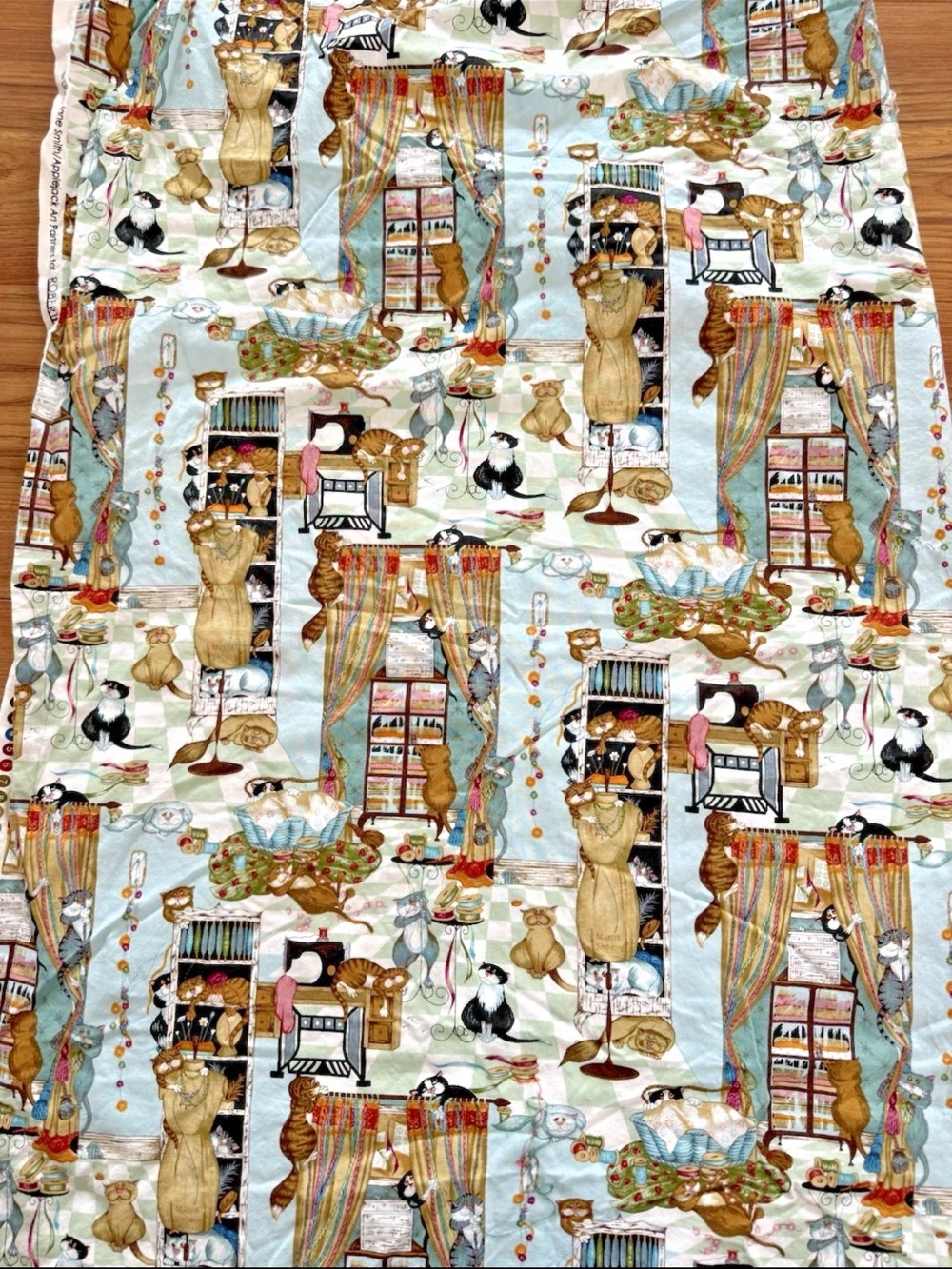 Robert Kaufman Whiskers & Tails Cat Sewing Room Novelty Cotton Fabric 35.5" x 40